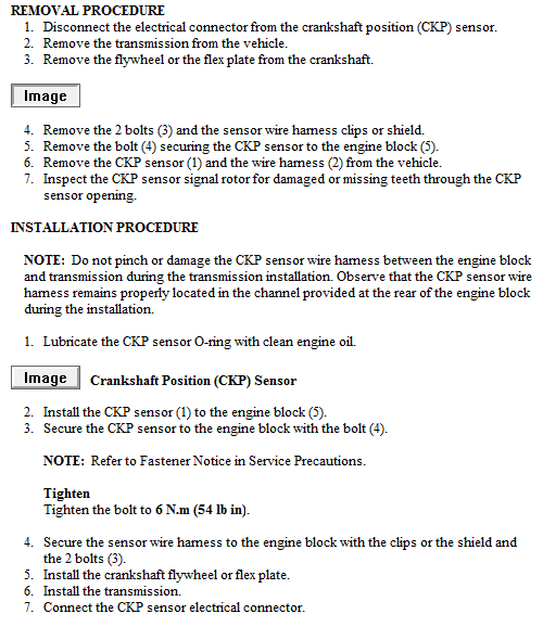 chevrolet tracker P0335 crankshaft postion sensor
