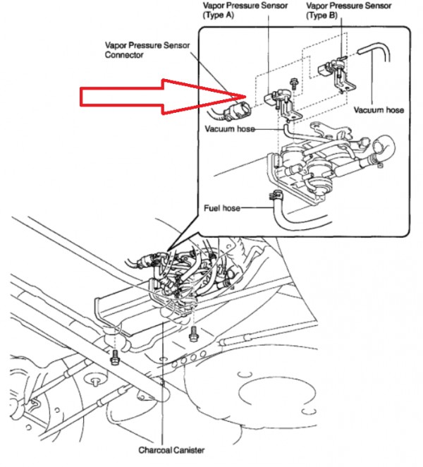 Vapor Pressure Sensor 1999 Toyota Camry Location