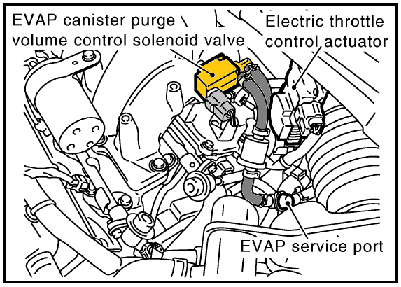 2005 Nissan Murano EVAP Canister Purge Volume Control Solenoid Valve Location